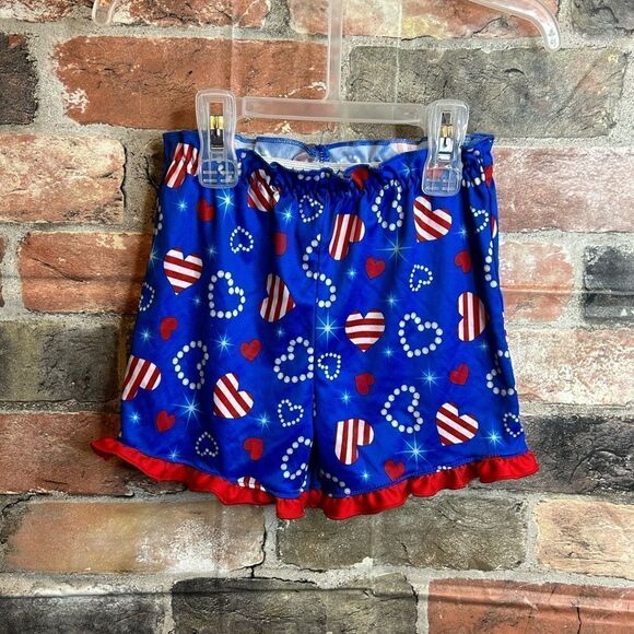5 for $25🔥24M Red White & Blue Stars & Stripes Hearts Ruffled Shorts - Picture 1 of 4
